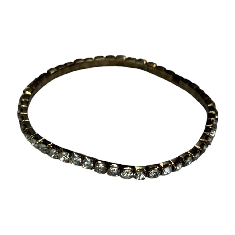 Vintage Clear Rhinestone Gold Tone Bangle Bracelet Costume Jewelry - Picture 6 of 6